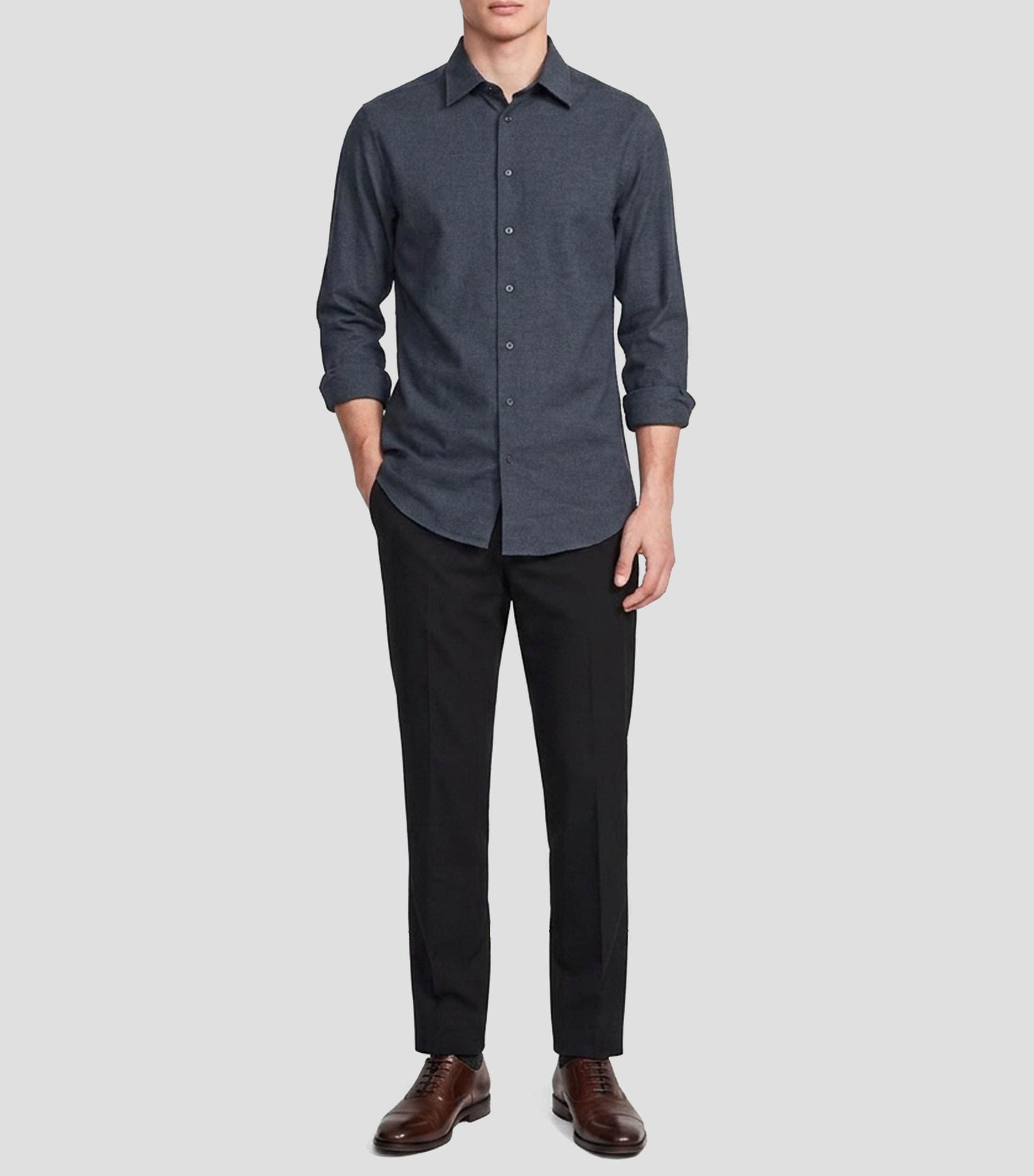 Camisa jaspeada manga larga Hombre